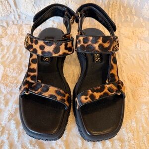 Guess Leopard Print Sport Sandals - Black & Brown #107